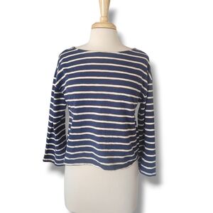 a.n.a. Navy Gold & White Boat Neck 3/4 Sleeve Stripey Top. Size M